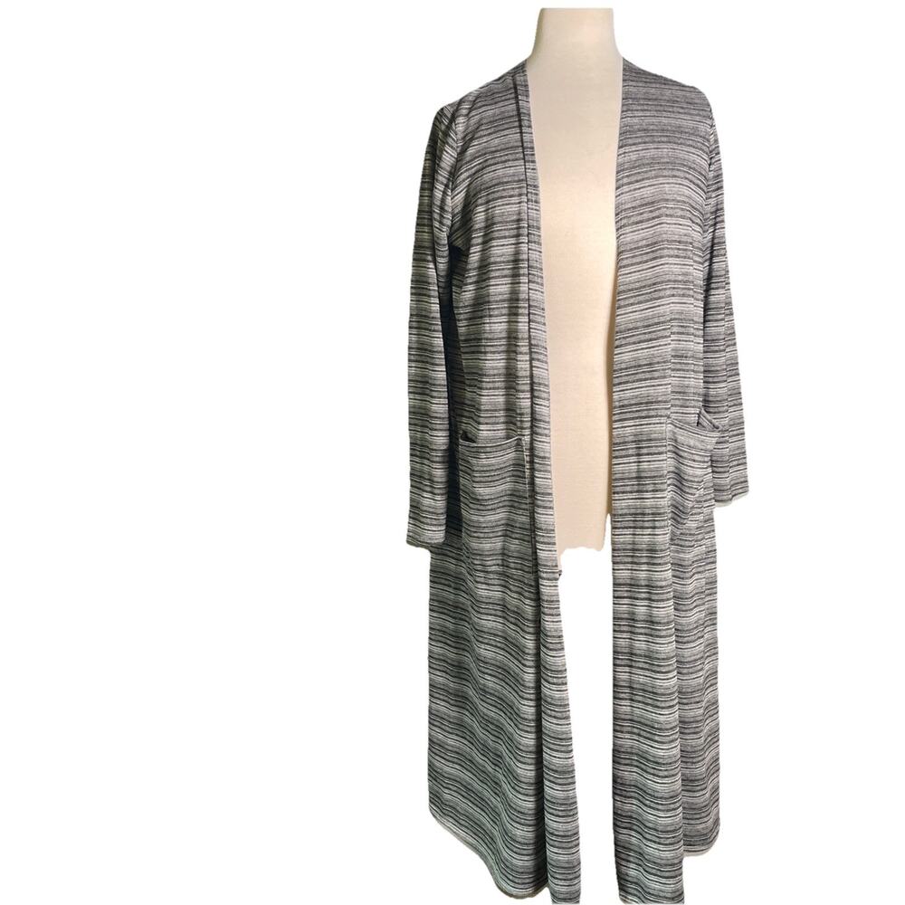 Lularoe Medium Sarah Long Cardigan/ Duster Black-Grey Striped- EUC